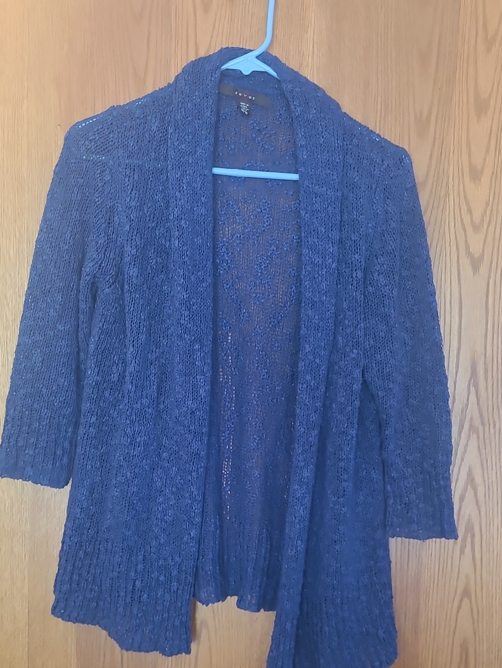 Fever Navy Open-Front Crochet Knit Cardigan